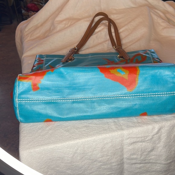 Sakroots Turquoise Orange Brown & Coral Coated canvas Handbag - Picture 6 of 9